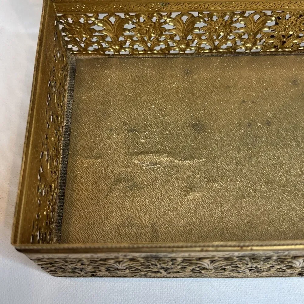 MCM Gold Tone Tissue Kleenex Box Filigree Holder Ornate Hollywood Regency